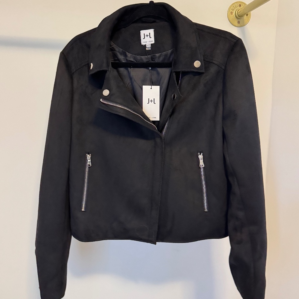 NEW John + Jenn Faux Suede Black Moto Jacket, XL